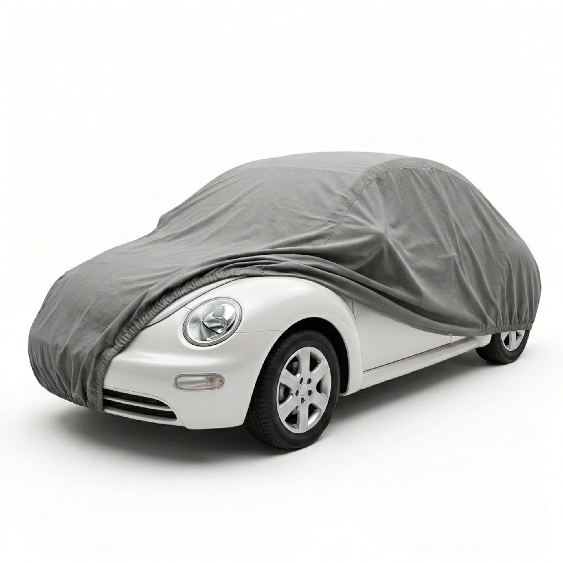Silver grey 3-layer car cover sized 161"L x 70"W x 55"H for Volkswagen Beetle and sports cars, water-repellent and UV protected