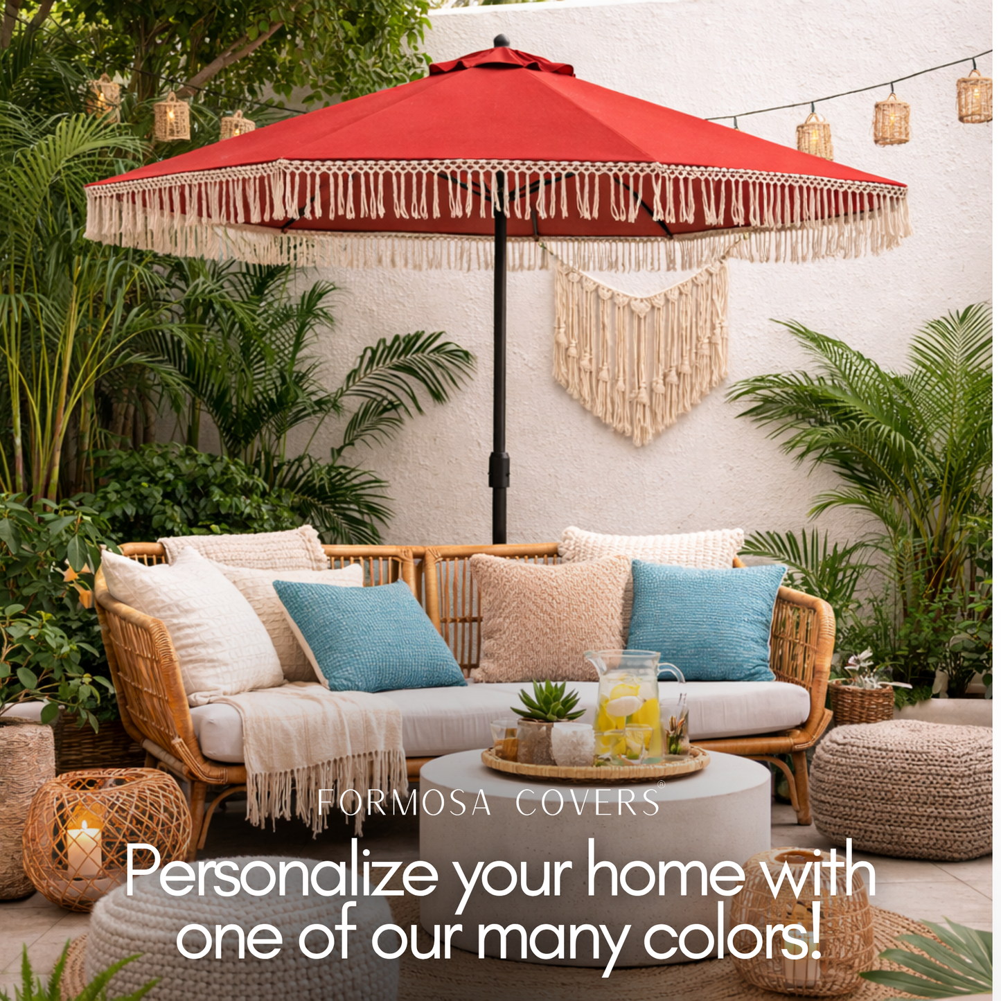 9ft 8 Ribs Replacement Umbrella Canopy w/ Tassels in Red (Canopy Only) - Formosa Covers