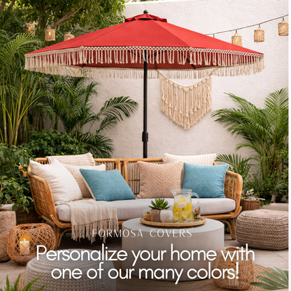 9ft 8 Ribs Replacement Umbrella Canopy w/ Tassels in Red (Canopy Only) - Formosa Covers