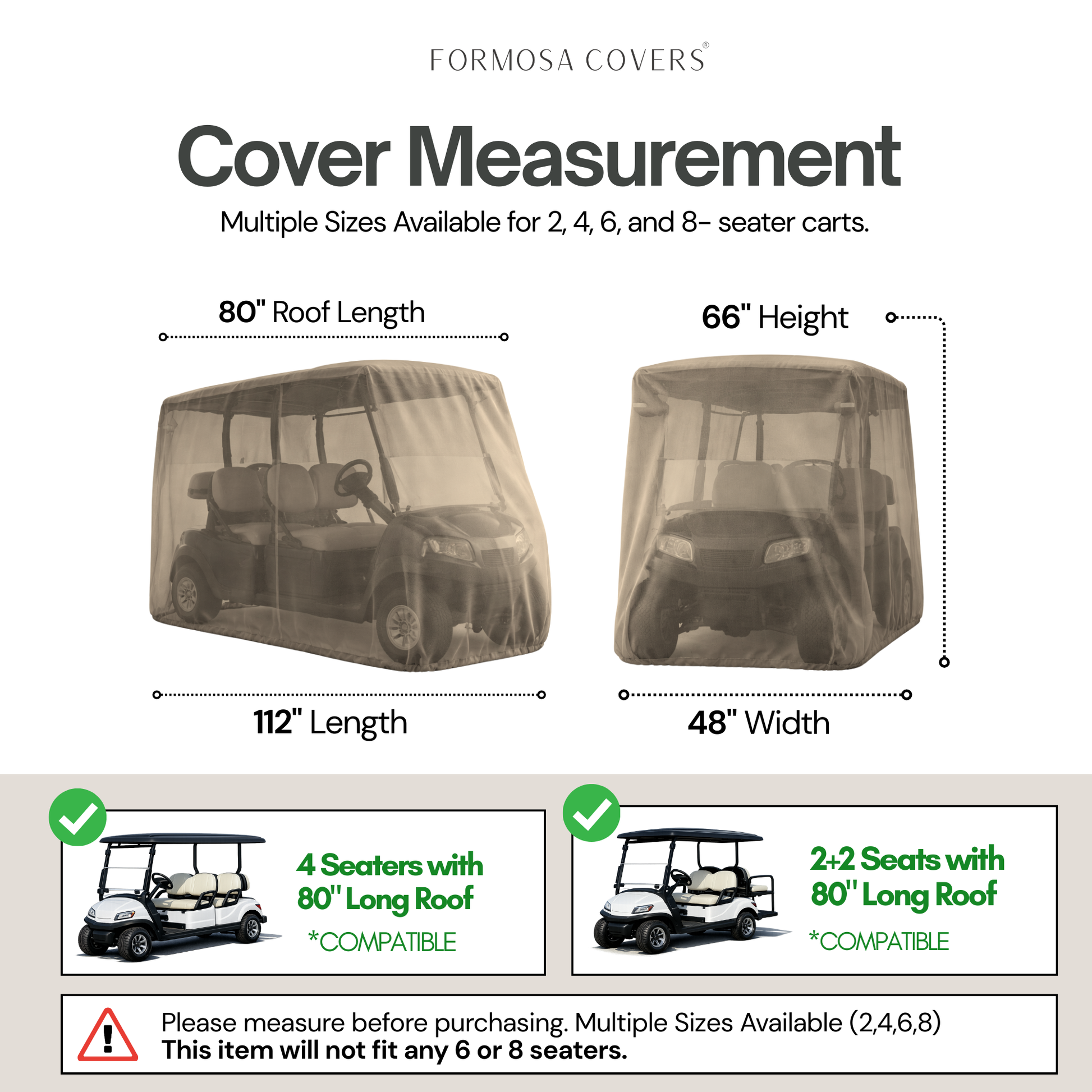 4 Passenger Golf Cart Storage Cover (4 Seater Long Roof 80") Taupe - Formosa Covers