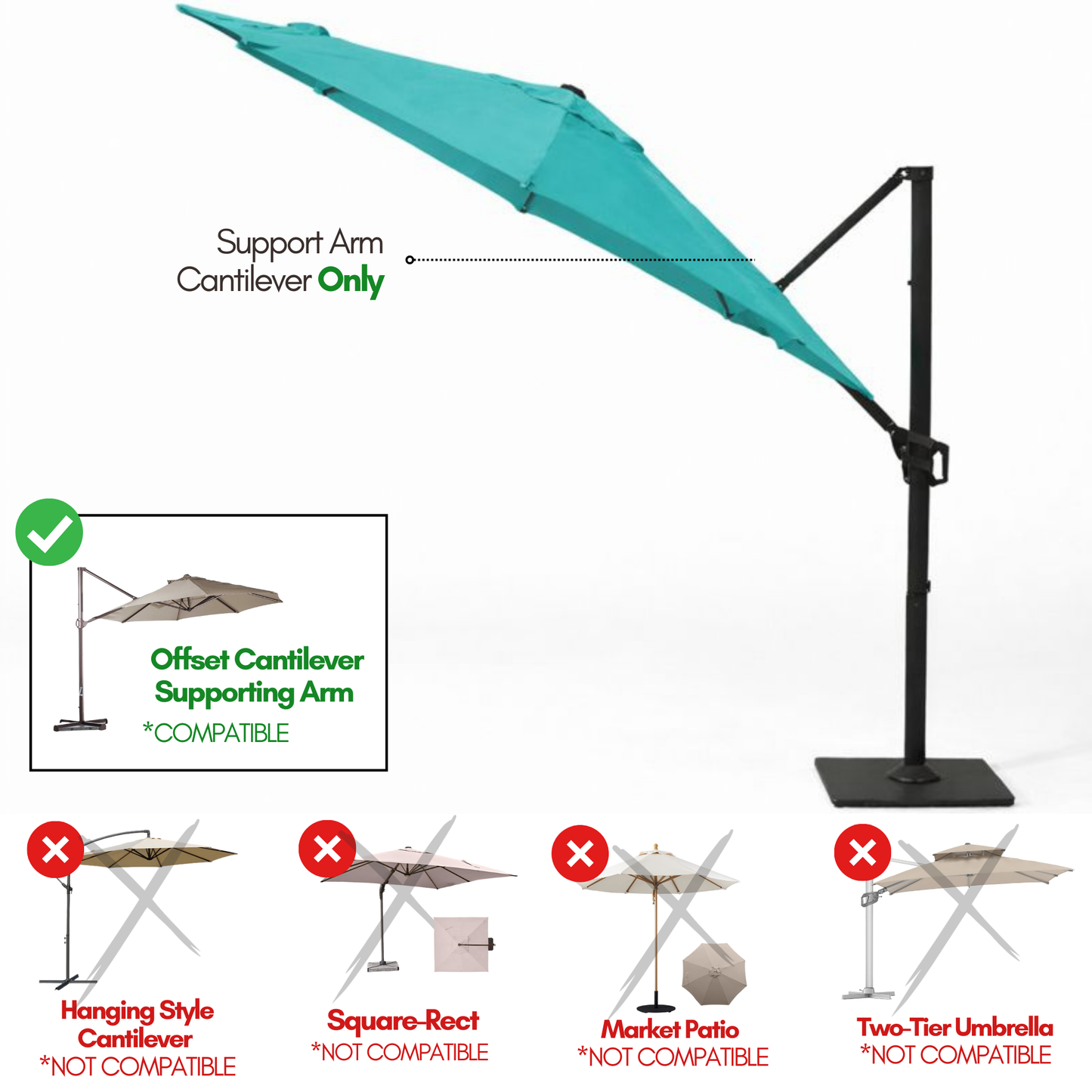 11 ft Cantilever Umbrella Replacement Canopy Supported Bar 8 Ribs Aruba Turquoise - Formosa Covers