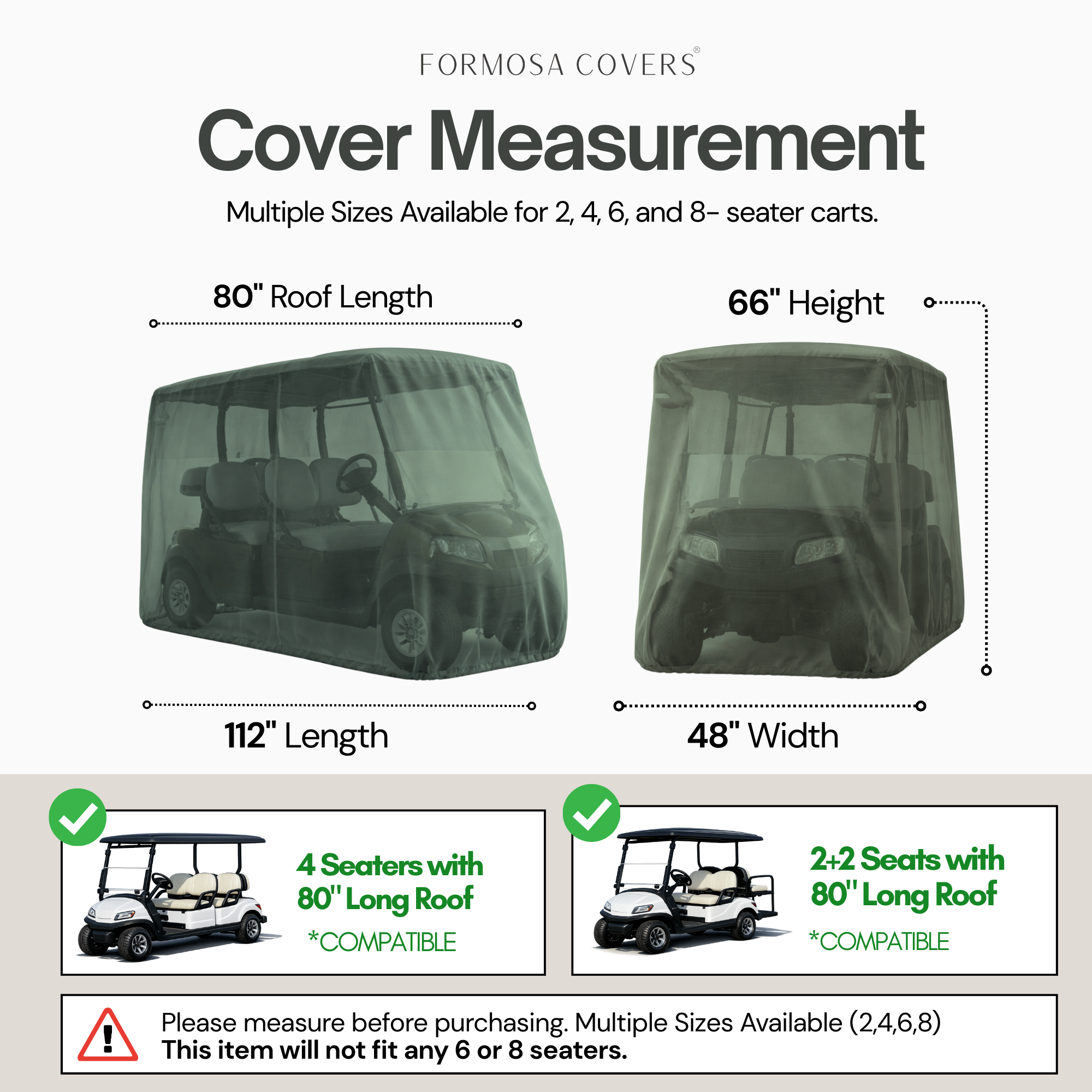 4 Passenger Golf Cart Storage Cover (4 Seater Long Roof 80