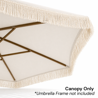 9ft 8 Ribs Replacement Umbrella Canopy w/Fringed Valance in Off White (Canopy Only) - Formosa Covers
