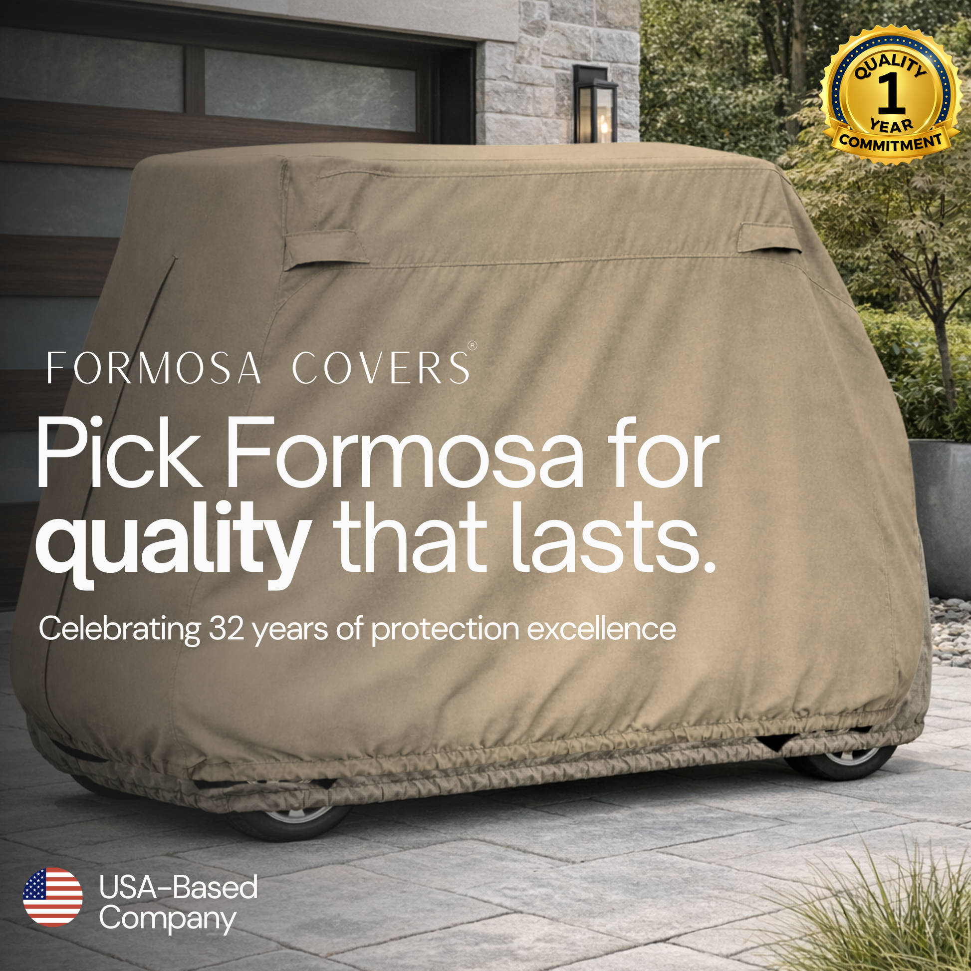 4 Passenger Golf Cart Storage Cover (4 Seater Long Roof 80") Taupe - Formosa Covers