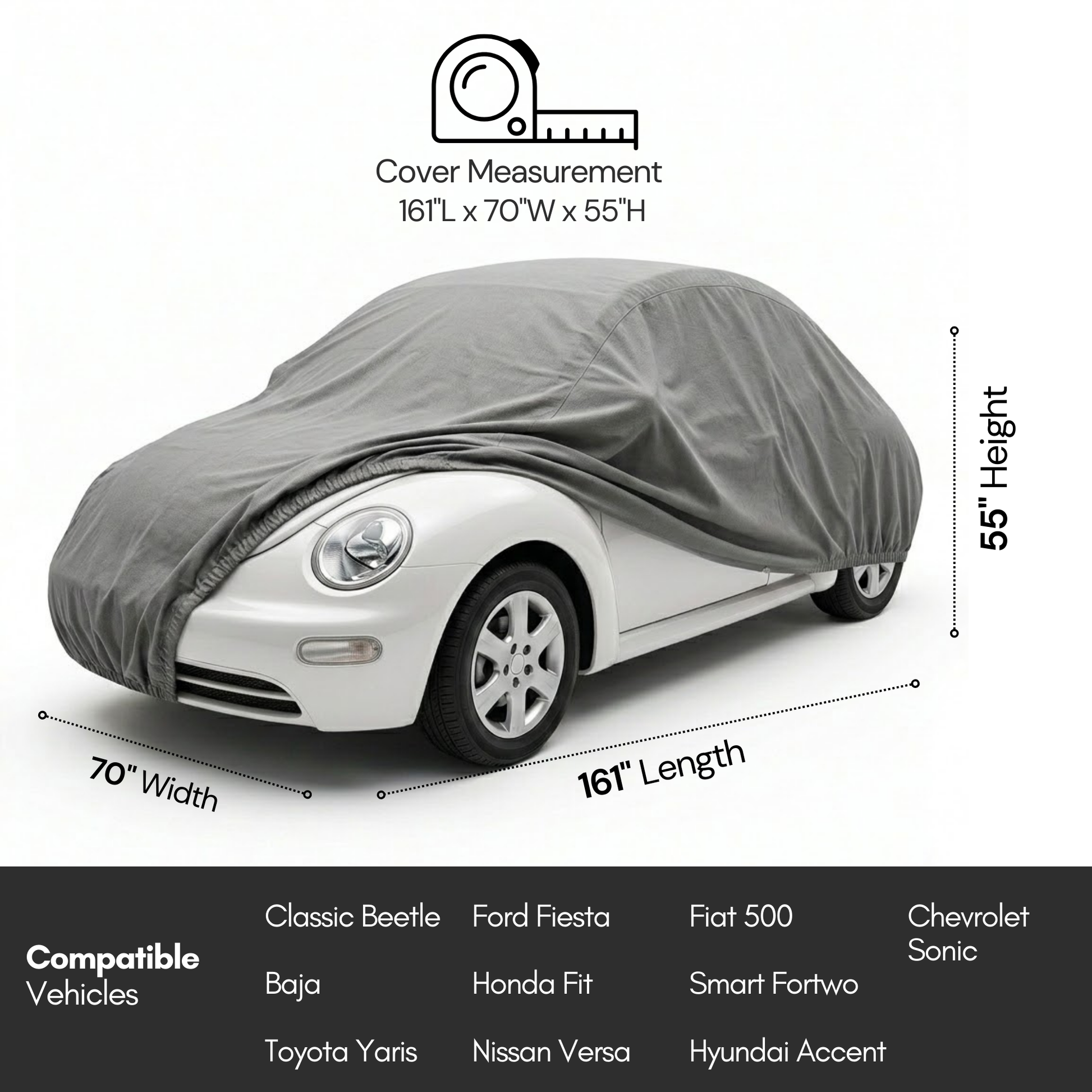 Car Cover for Volkswagen Beetle, Sports car 3 layer 161"L x 70"W x 55"H - Formosa Covers