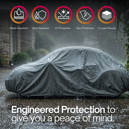 Silver grey 3-layer car cover for Volkswagen Beetle sports car, size 161" x 70" x 55" with water-repellent and UV protection.