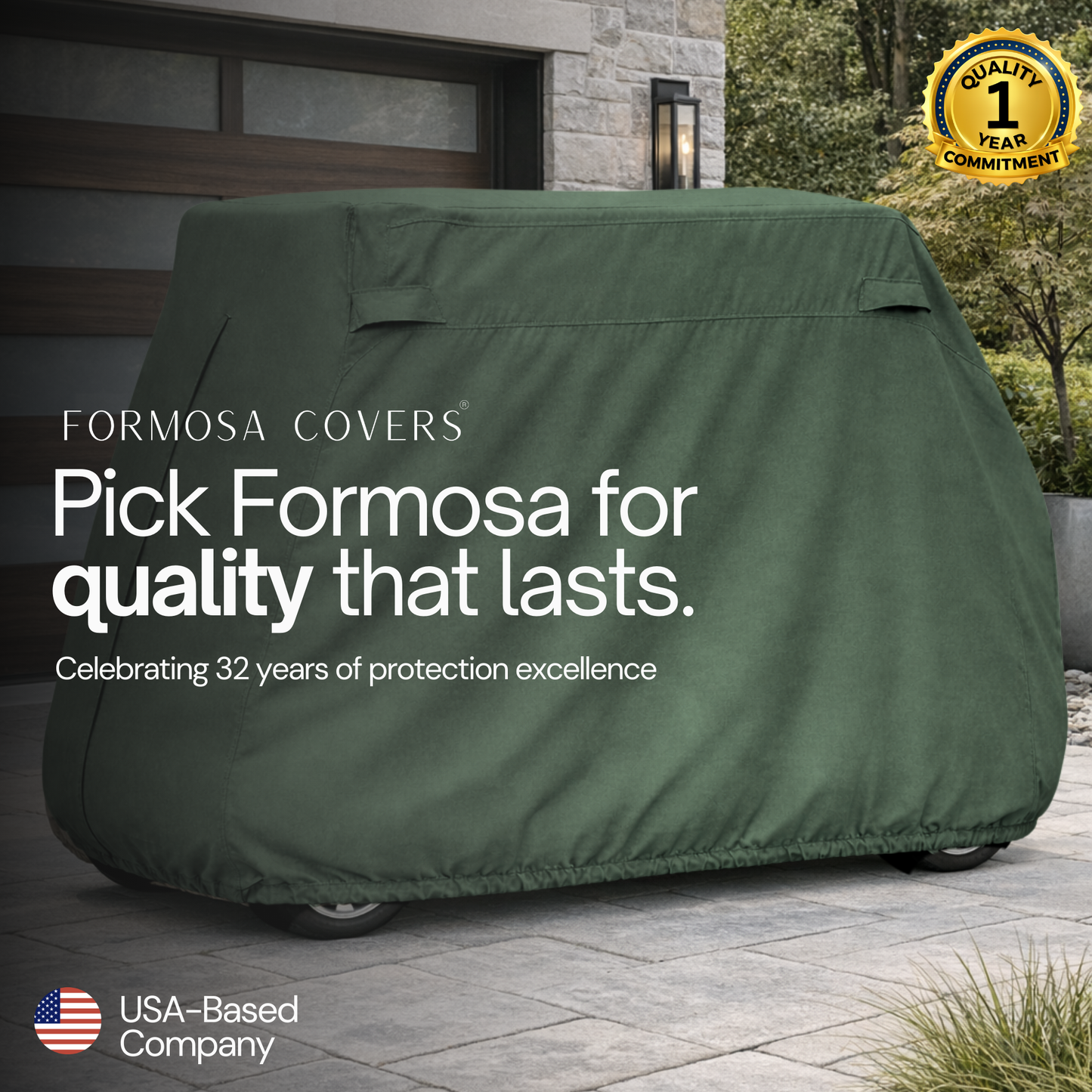 4 Passenger Golf Cart Storage Cover (4 Seater Long Roof 80") Green - Formosa Covers