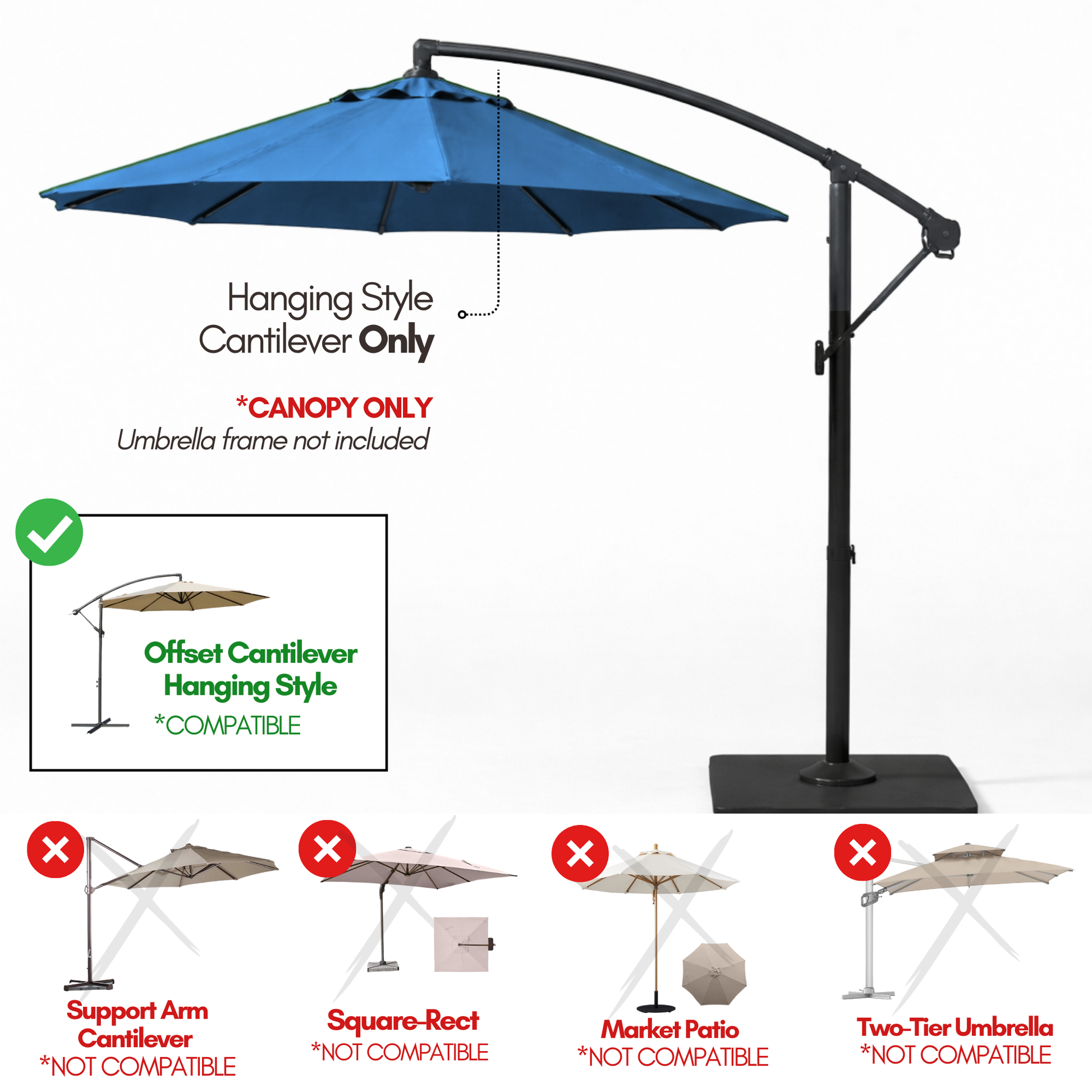 10ft Cantilever Hanging Umbrella 8 Rib Replacement Canopy Capri Blue Olefin - Formosa Covers