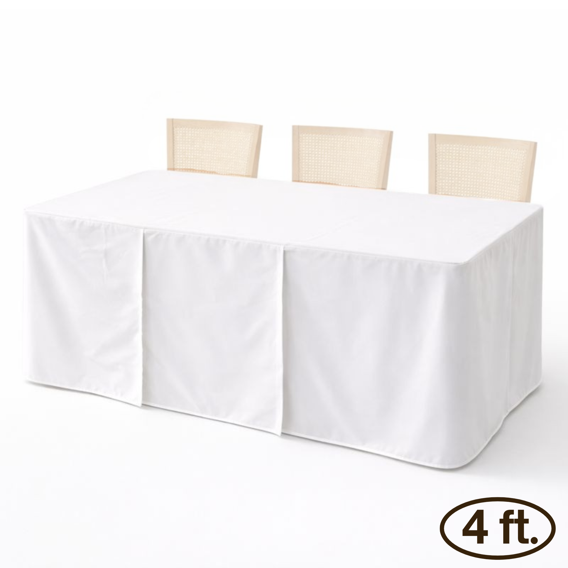 4ft premium fitted off-white polyester tablecloth for 48x24 inch rectangular table with triple panel system for weddings and trade shows