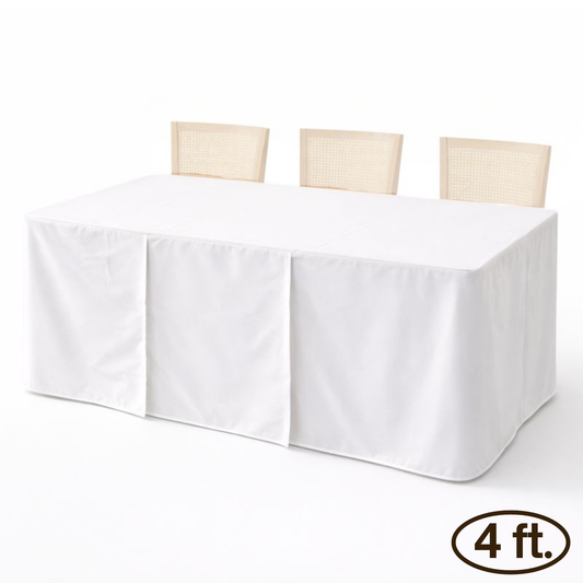 4ft premium fitted off-white polyester tablecloth for 48x24 inch rectangular table with triple panel system for weddings and trade shows