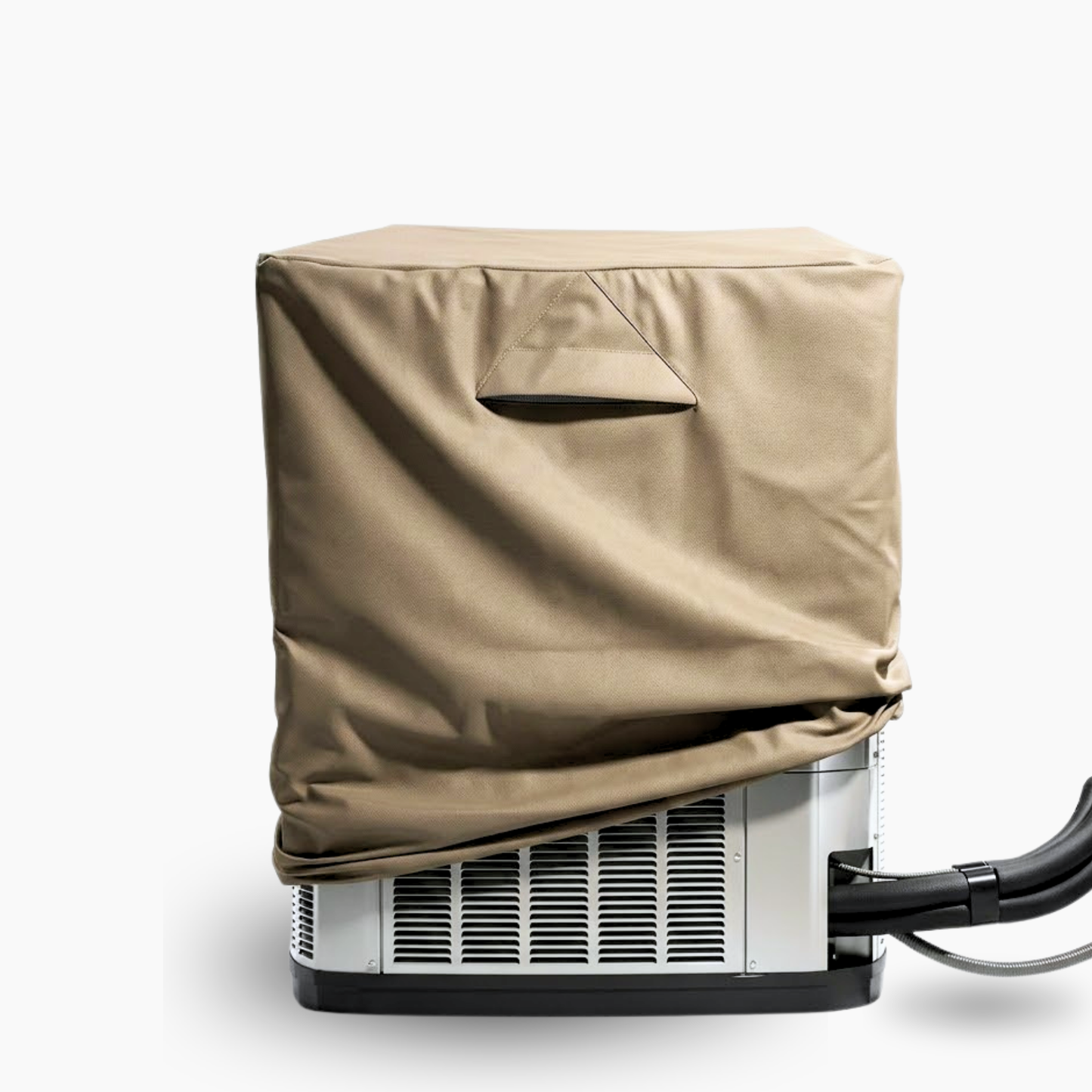 Extra large 38" weatherproof outdoor AC unit cover with vents, zipper, and elastic cord in classic taupe