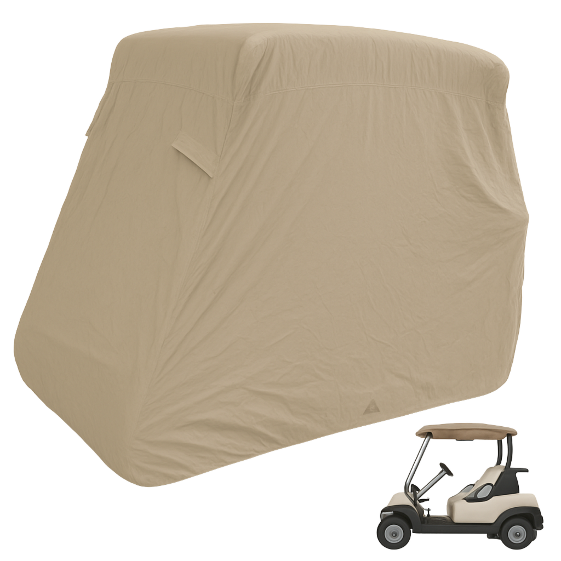 Taupe 2 passenger golf cart storage cover with heavy duty waterproof UV protected fabric and rear zipper access
