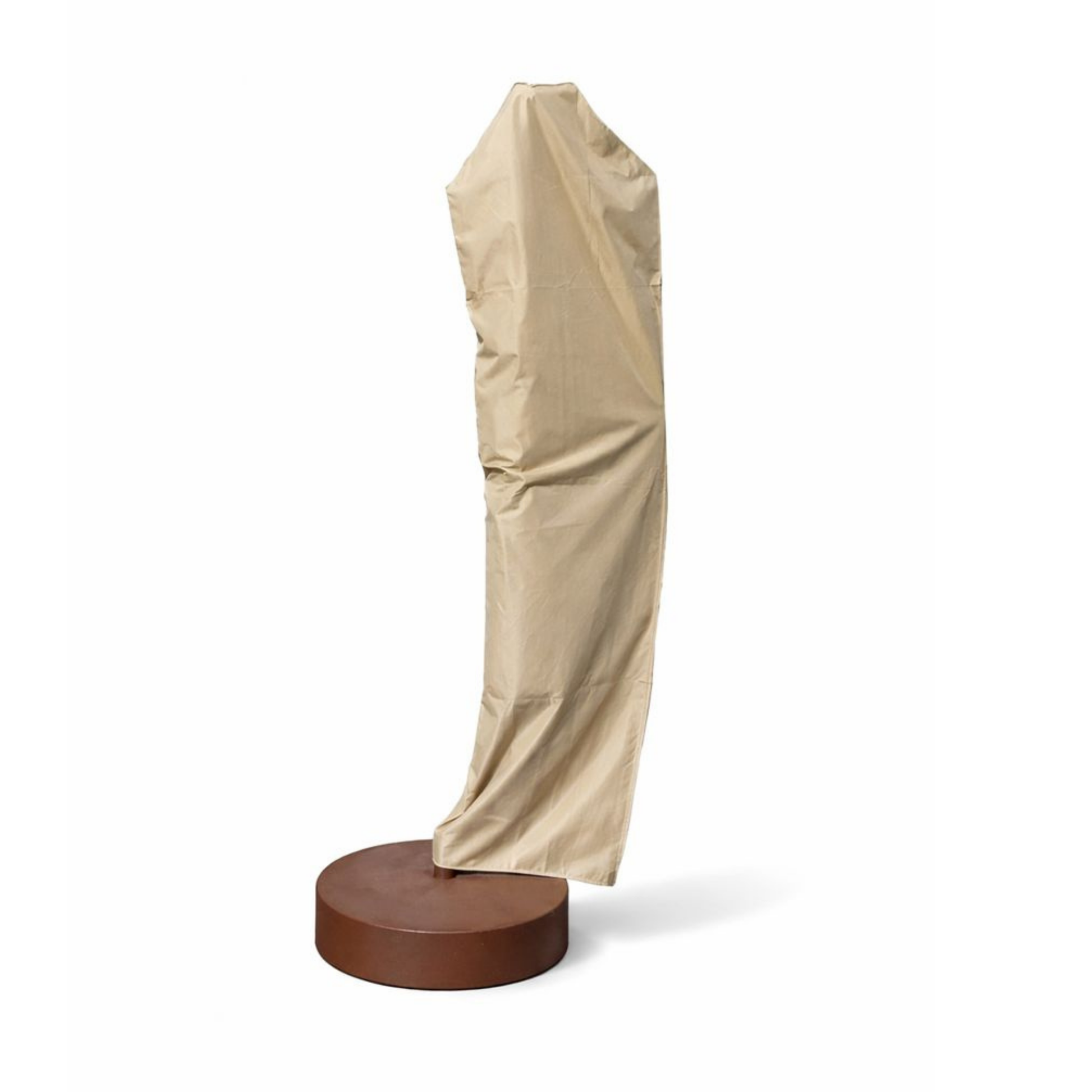 Universal fit patio umbrella cover in classic taupe for cantilever umbrellas, waterproof and UV resistant