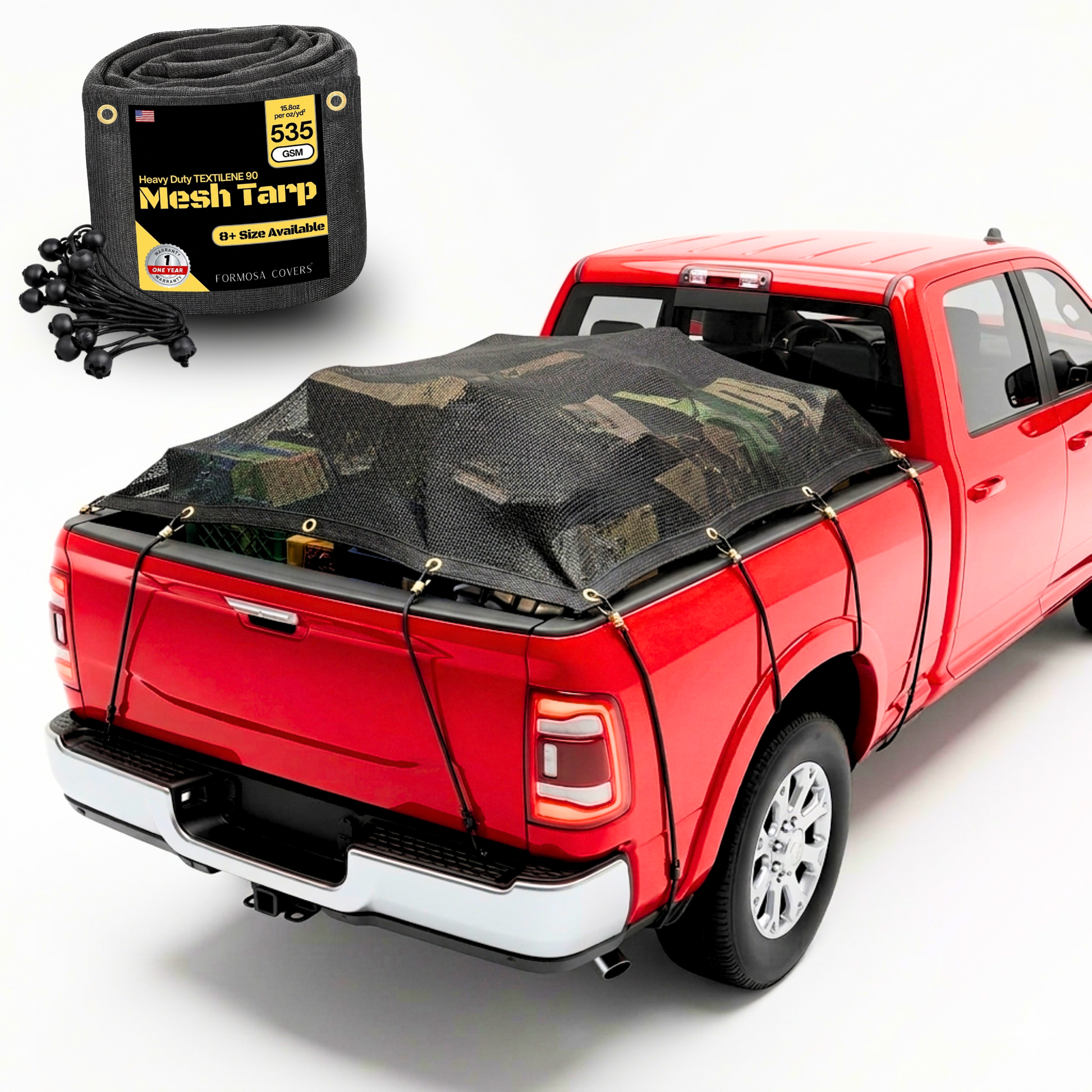 8x10 heavy duty mesh throw tarp with rust-proof grommets and high-density PVC-coated polyester mesh