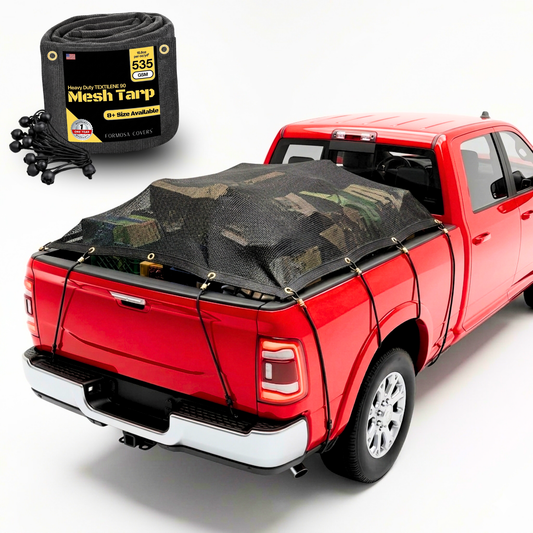 8x10 heavy duty mesh throw tarp with rust-proof grommets and high-density PVC-coated polyester mesh