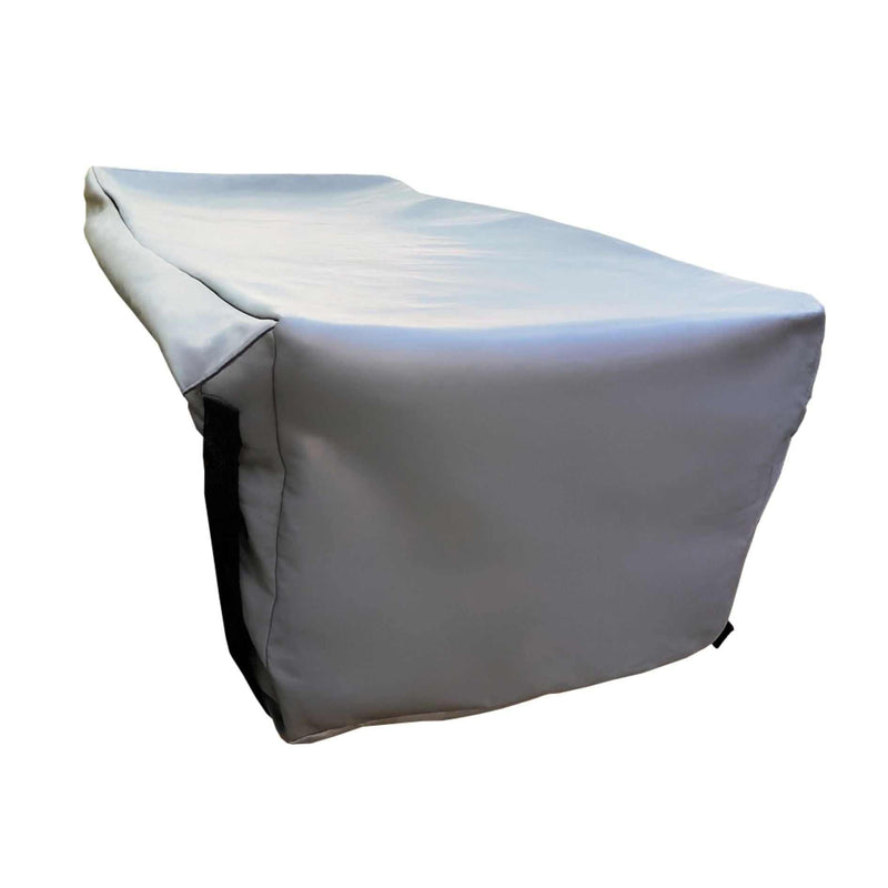 Grey vinyl outdoor side burner cover with elastic hem, waterproof and protective design, 19.5"W x 33.5"D size