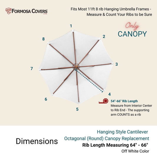 11ft Cantilever Hanging Umbrella 8 Rib Replacement Canopy Off White