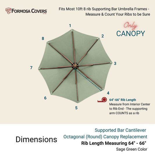 11 ft Cantilever Umbrella Replacement Canopy Supported Bar 8 Ribs Sage Green