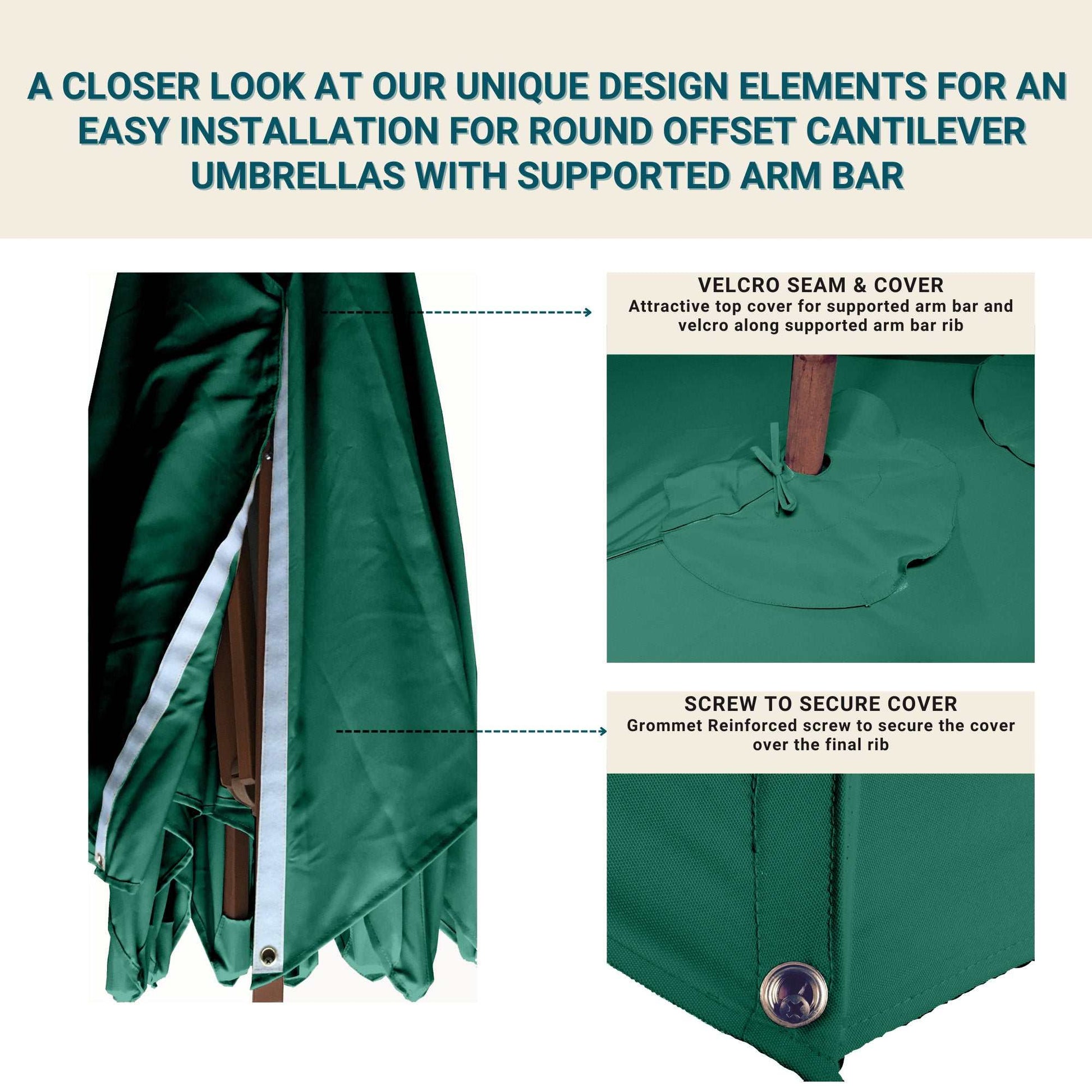 10ft Cantilever Supported Bar Umbrella 8 Rib Replacement Canopy Hunter Green