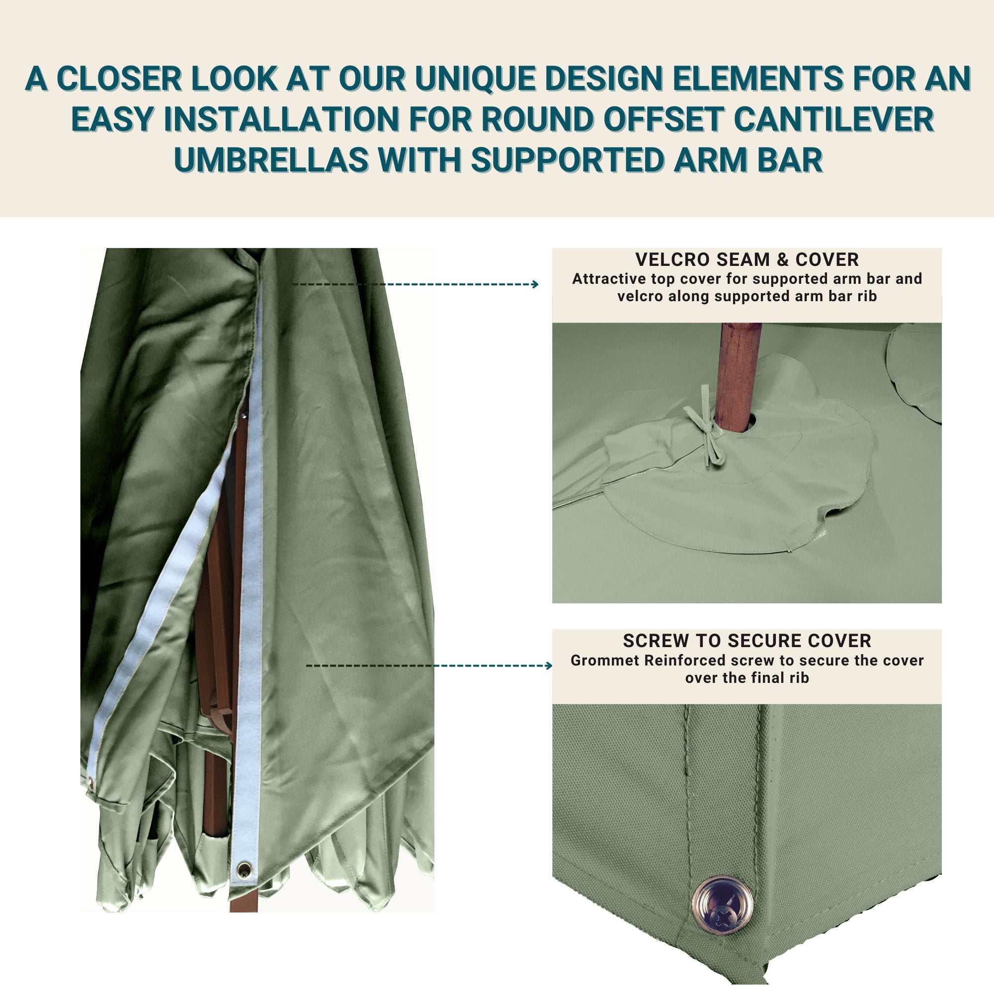 11 ft Cantilever Umbrella Replacement Canopy Supported Bar 8 Ribs Sage Green