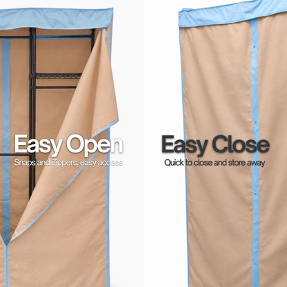 Portable Garment Rack Cover 36"W x 18"D x 68"H Beige Khaki with Blue Trim - Formosa Covers