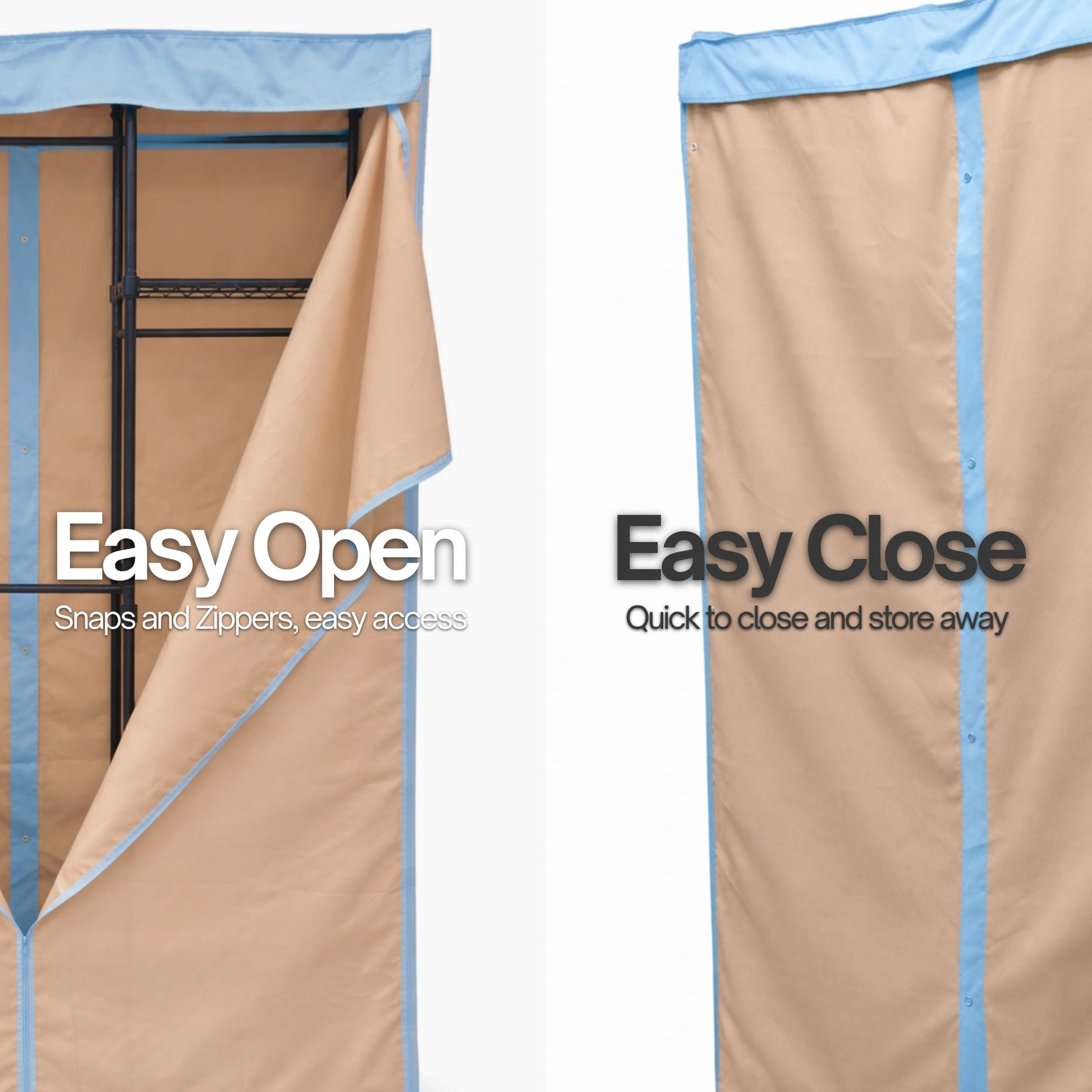 Portable Garment Rack Cover 48"W x 18"D x 75"H Beige Khaki with Blue Trim - Formosa Covers
