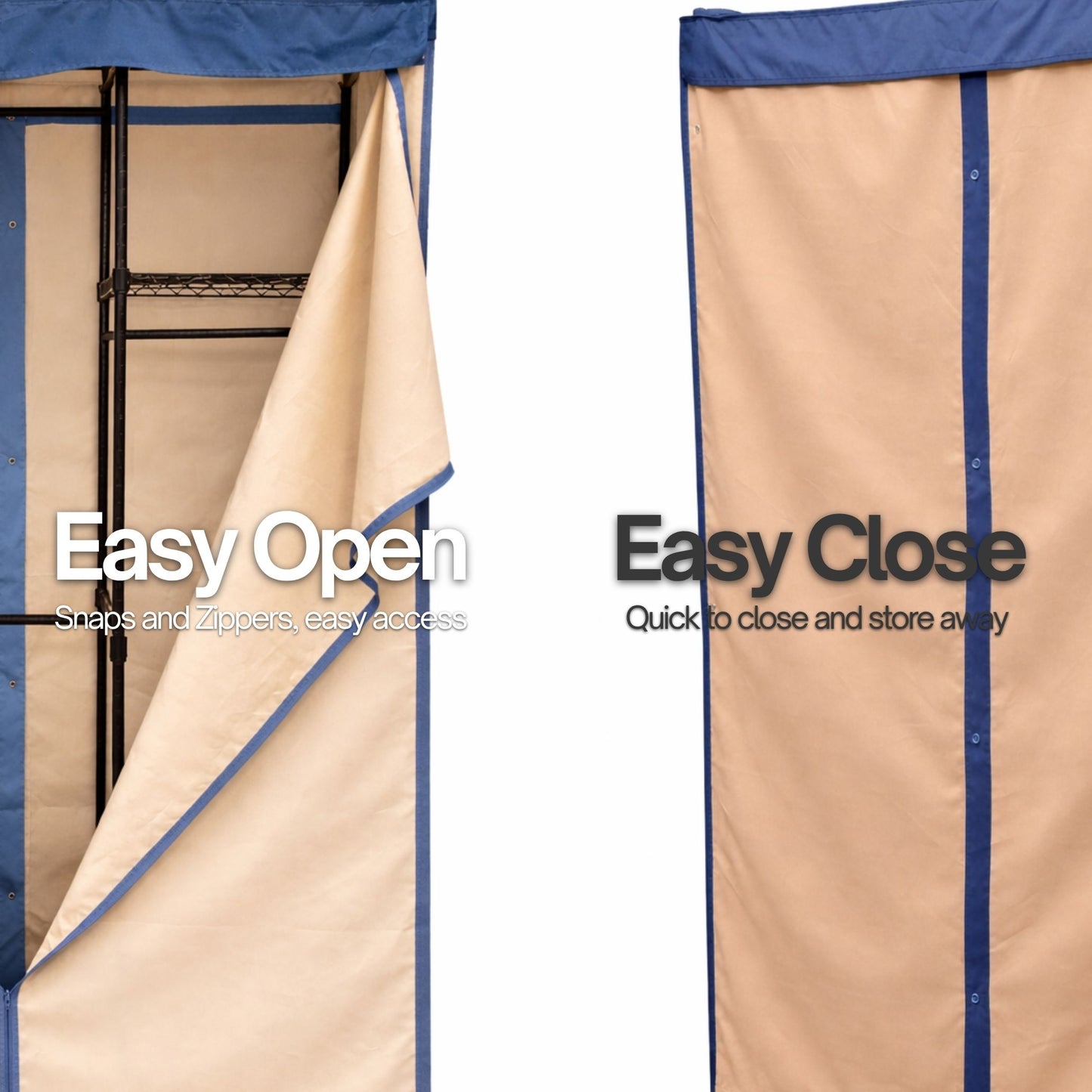 Portable Garment Rack Cover 36"W x 16"D x 76"H Beige Khaki with Dusty Blue Trim - Formosa Covers