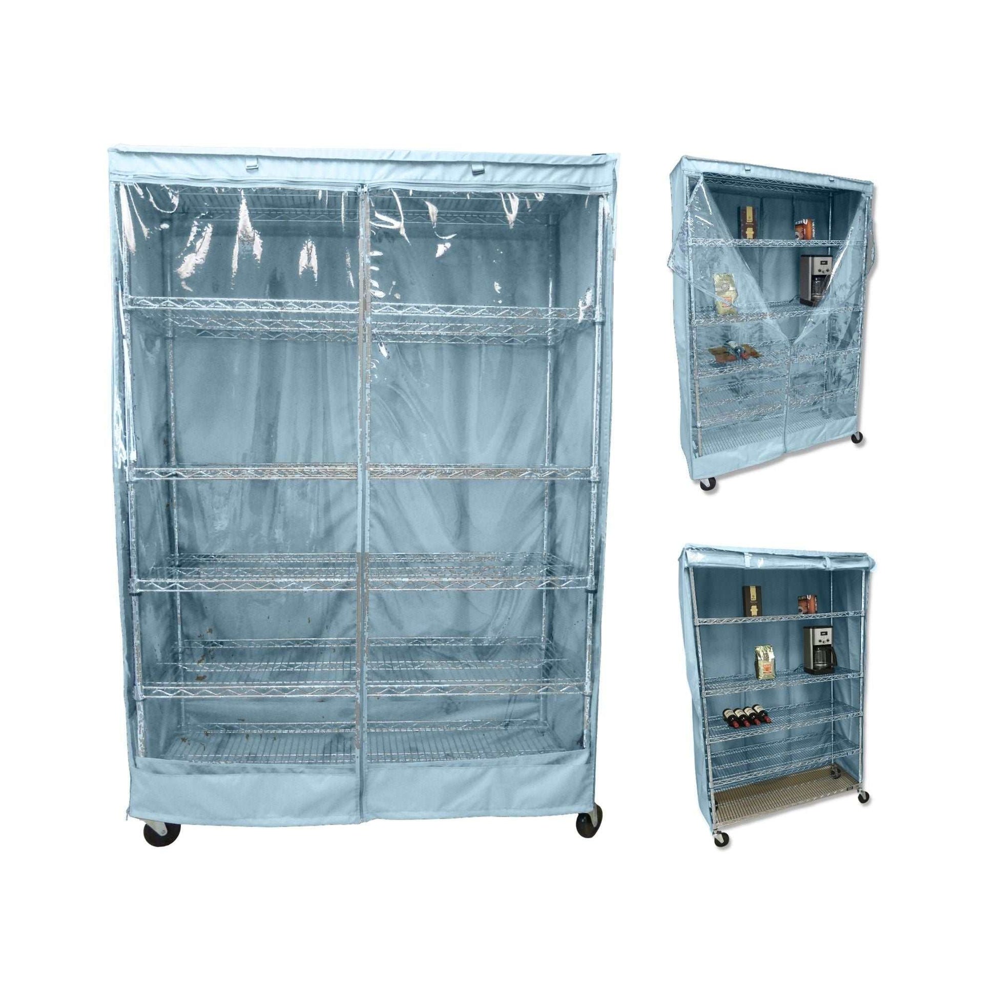 Storage Shelving Unit Cover, fits racks 60"W x 24"D x 72"H one side see through panel in Glacier Blue
