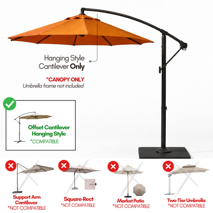 11ft Cantilever Hanging Umbrella 8 Rib Replacement Canopy Tuscan Orange - Formosa Covers