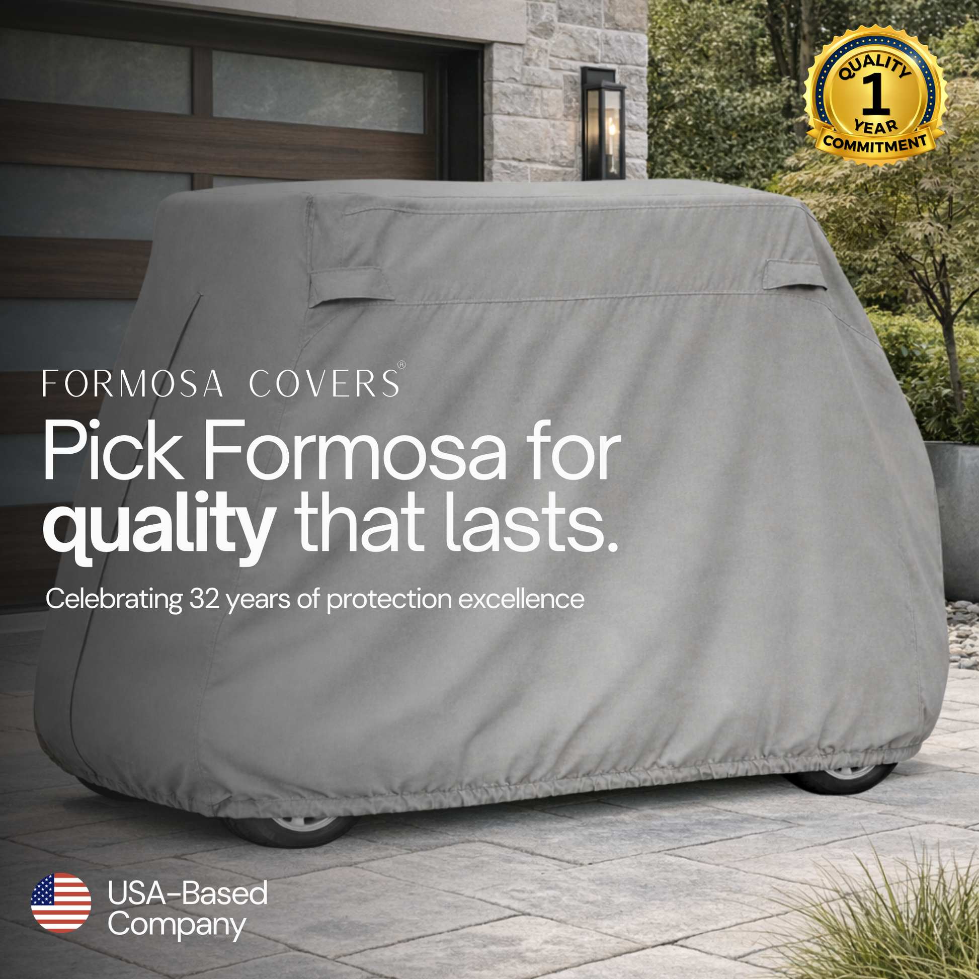 2+2 Passenger Golf Cart Storage Cover (4 Passenger Short Roof 58") Grey - Formosa Covers