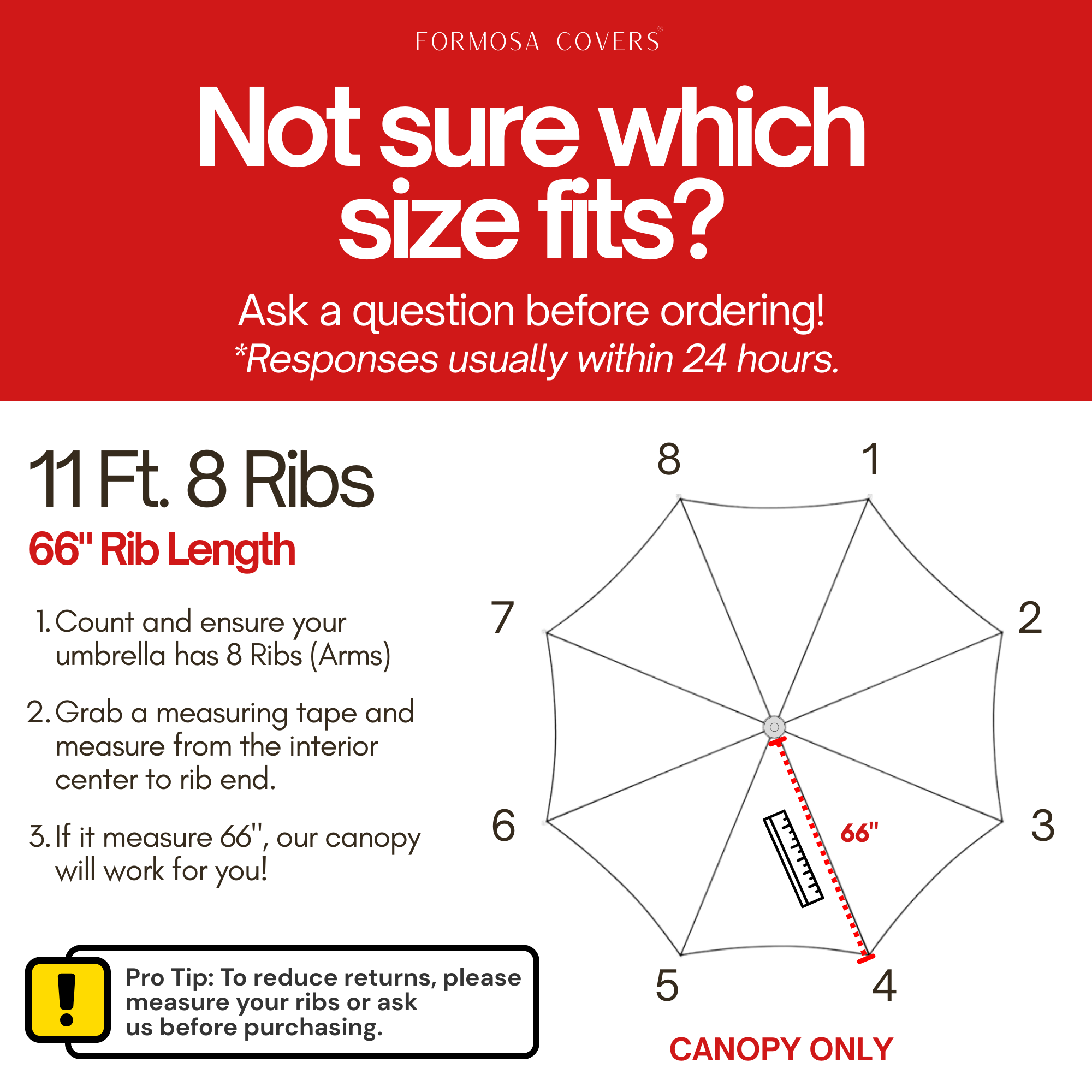 11ft Cantilever Hanging Umbrella 8 Rib Replacement Canopy Red - Formosa Covers