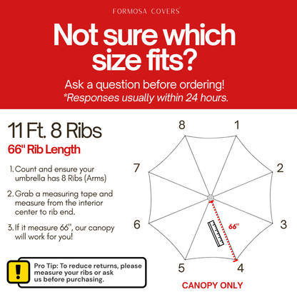 11ft Cantilever Hanging Umbrella 8 Rib Replacement Canopy Red - Formosa Covers