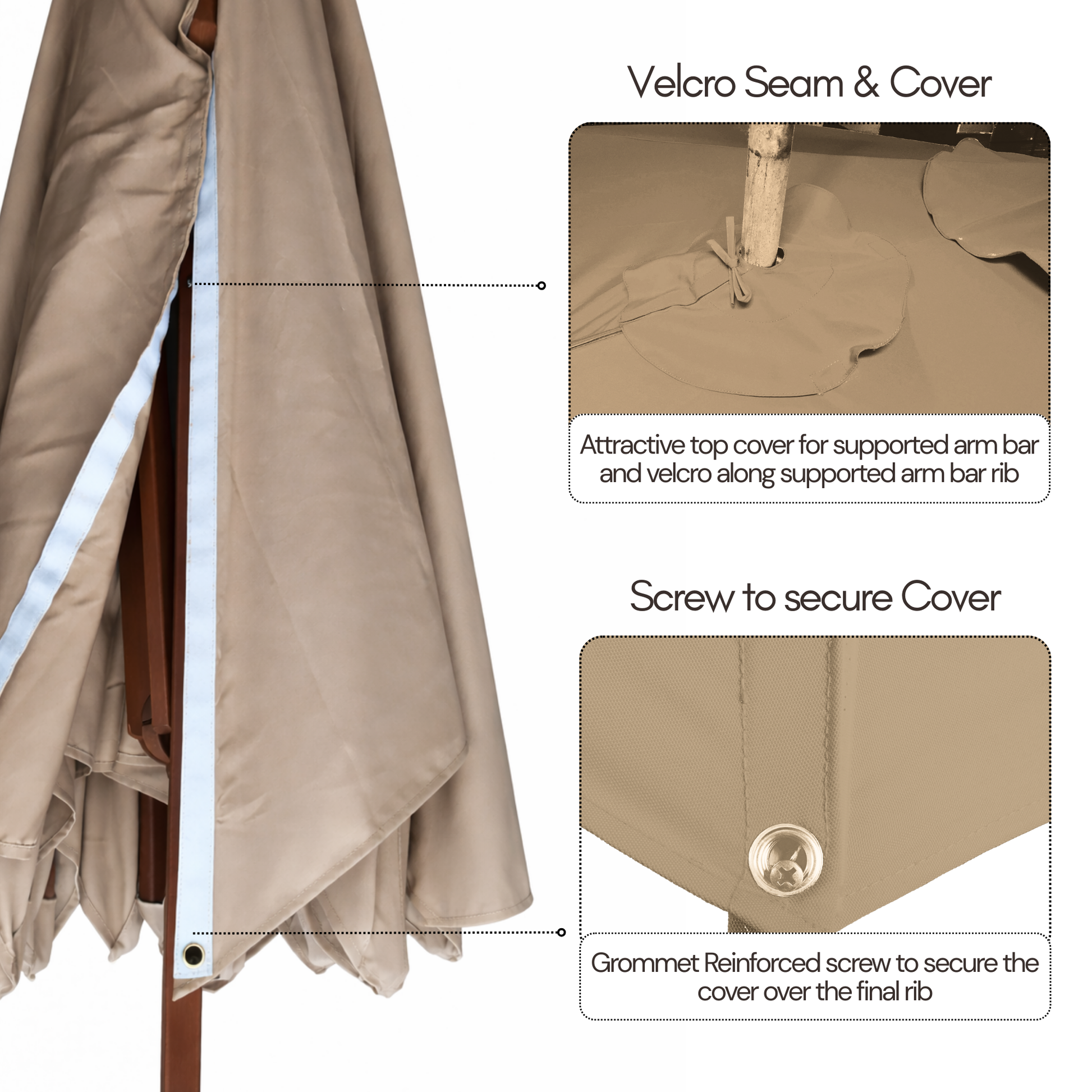 11 ft Cantilever Umbrella Replacement Canopy Supported Bar 8 Ribs Taupe - Formosa Covers