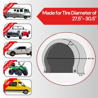 Deluxe tire/wheel covers fits tire 27.5"- 30.5" Dia. for RV's, Travel Trailers, Toy Haulers, 5th wheel trailers, Truck, Van, SUV (Set of 4) - Formosa Covers