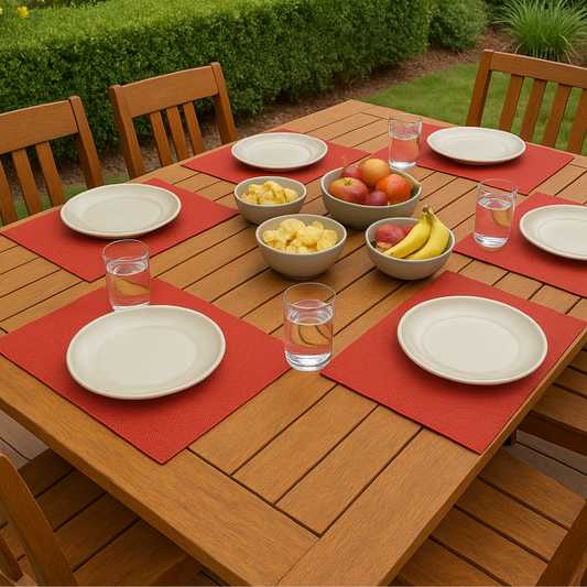 Indoor or Outdoor Patio Placemat Table Mat Red, Set of 6