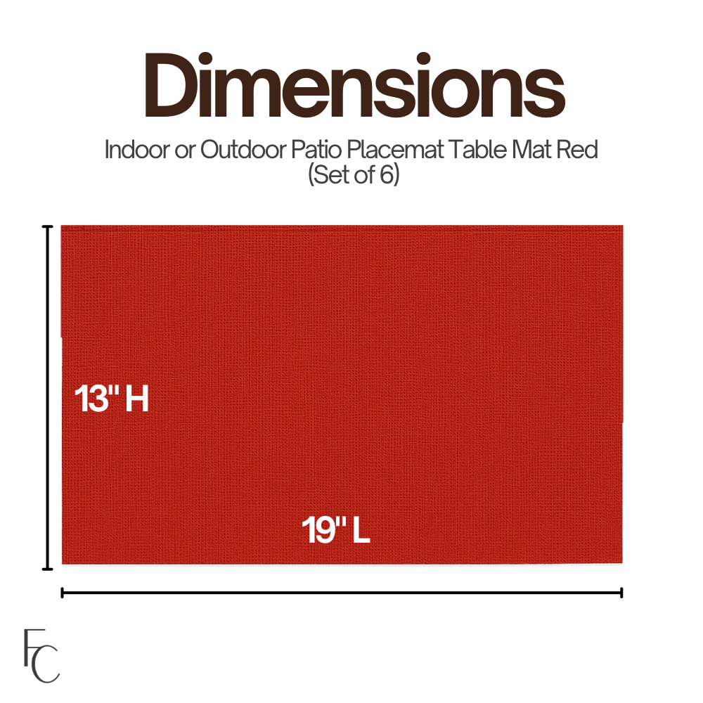 Indoor or Outdoor Patio Placemat Table Mat Red, Set of 6