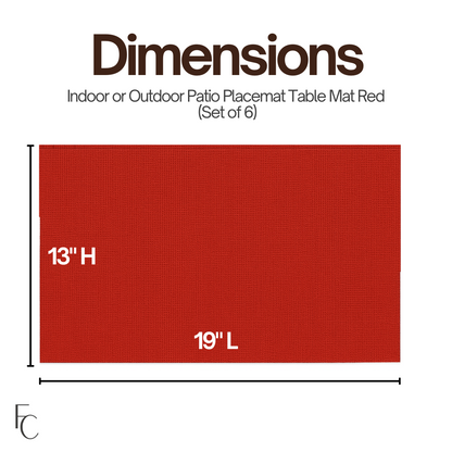 Indoor or Outdoor Patio Placemat Table Mat Red, Set of 6 - Formosa Covers