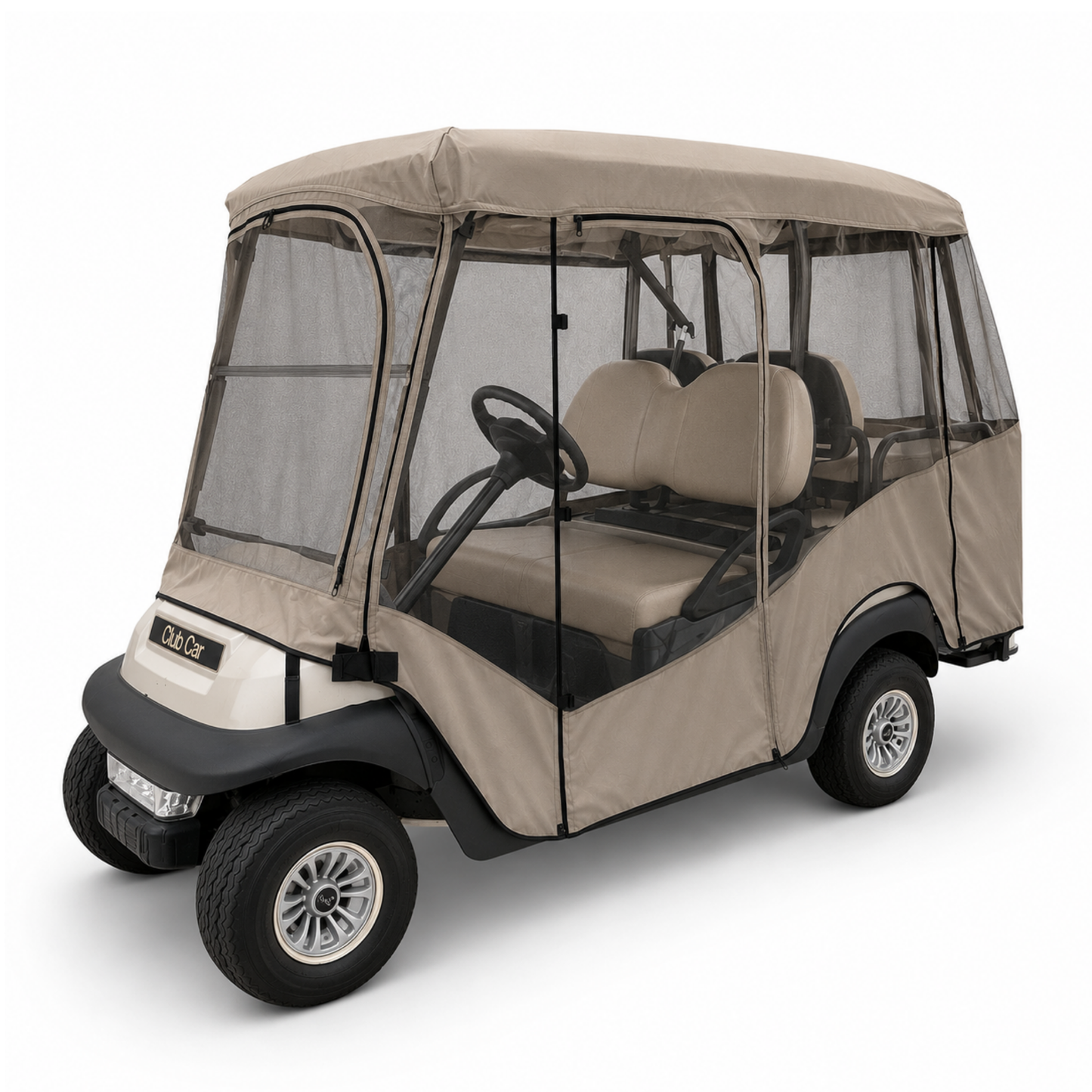 2+2 Passenger Golf Cart Driving Enclosure Cover (4 Passenger Short Roof 58") Texteline Mesh Taupe - Formosa Covers