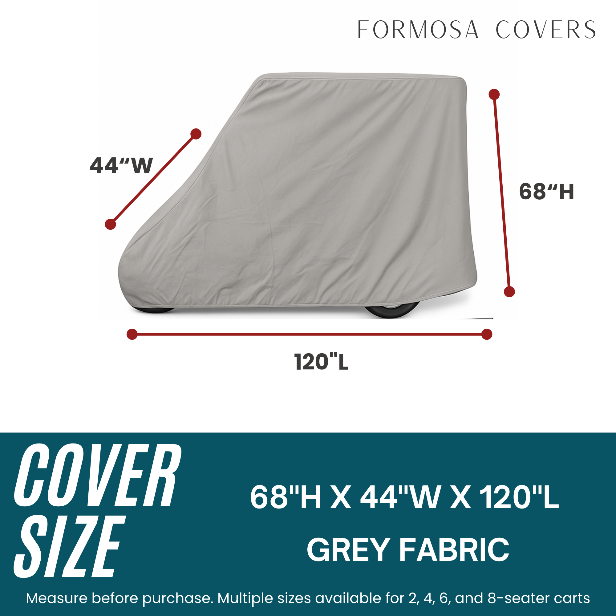 2 Passenger Golf Cart Storage Cover for E-Z-GO 2FIVE, Grey
