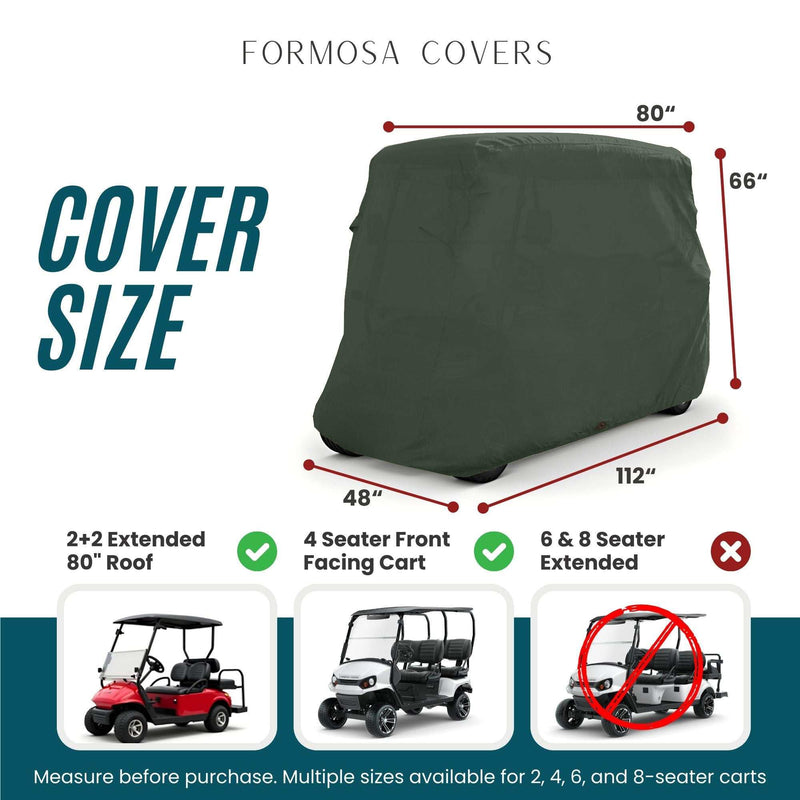 4 Passenger Golf Cart Storage Cover (4 Seater Long Roof 80") Green