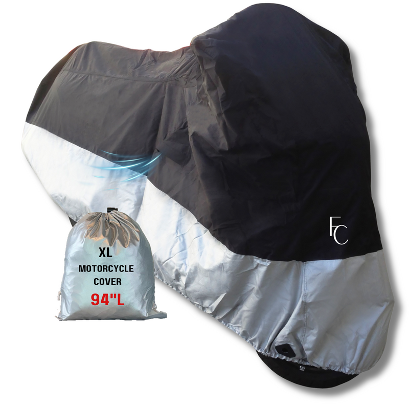 Light Weight Motorcycle Cover (XL) with Cable & Lock. Fits up to 94" Length Medium Cruiser, Large Sport Bike