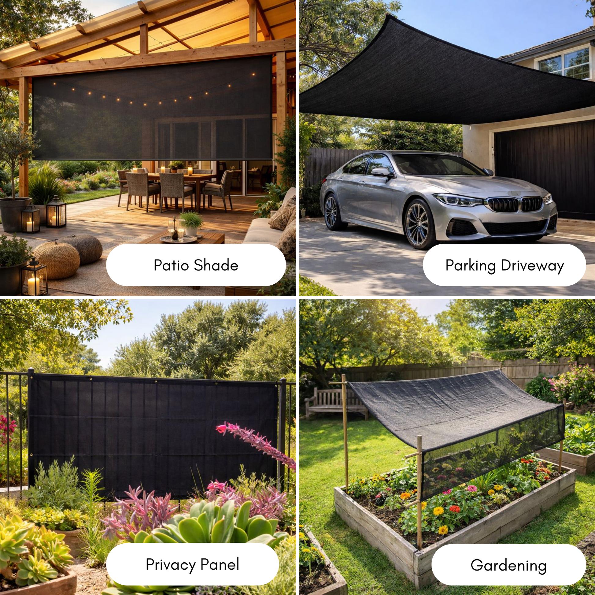 Sun Shade Screen Mesh Panel (20' x 12') with Grommets for Patio, Balconies, Gazebo & Pergola (Black Panel ONLY with Cords)