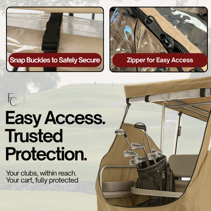 2+2 Passenger Golf Cart Driving Enclosure Cover (4 Passenger Short Roof 58") Taupe - Formosa Covers