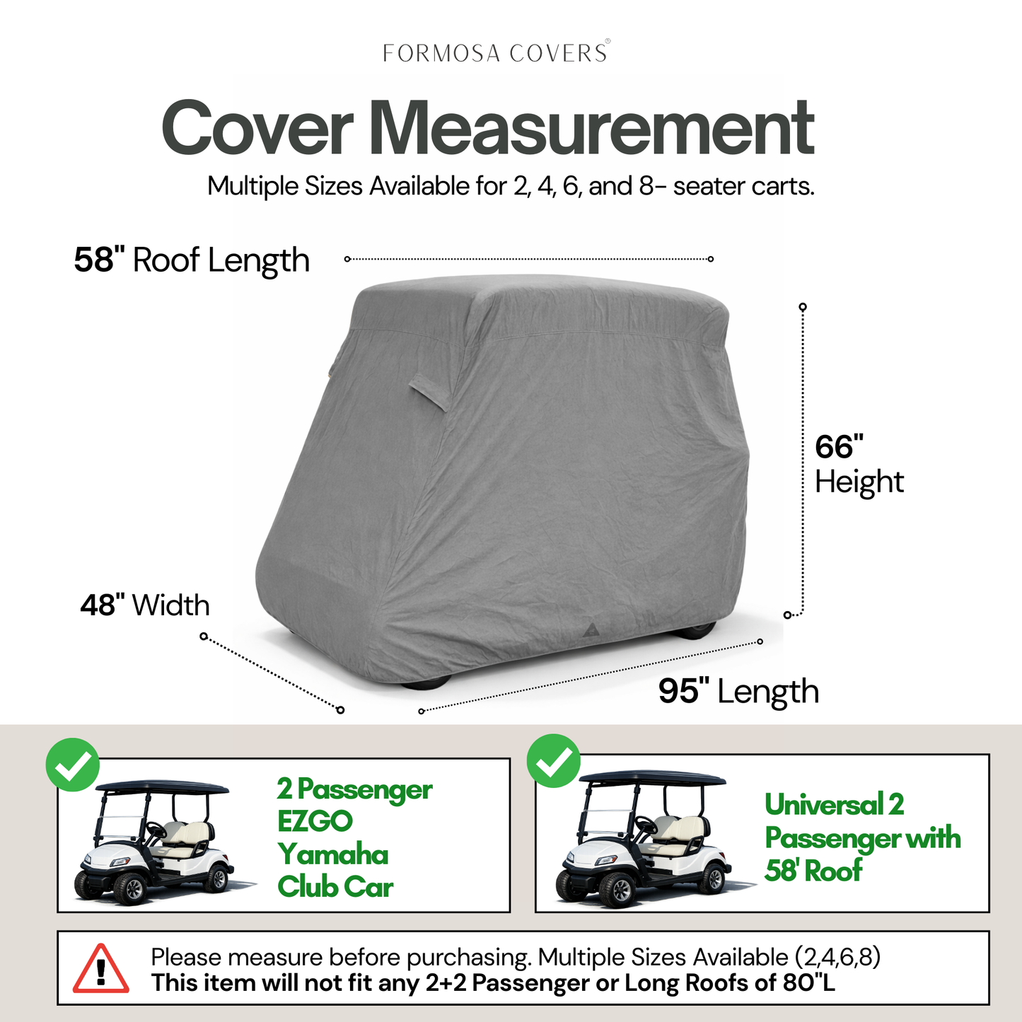 2 Passenger Golf Cart Storage Cover - Grey - Formosa Covers