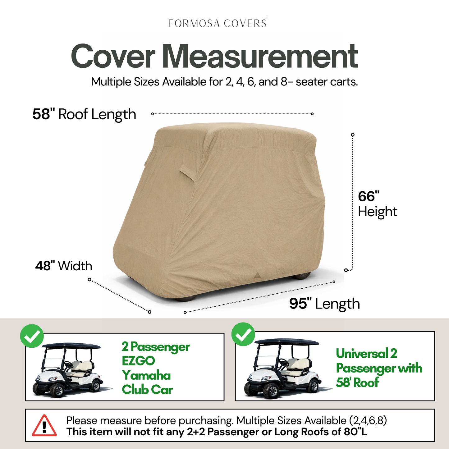 2 Passenger Golf Cart Storage Cover - Taupe - Formosa Covers