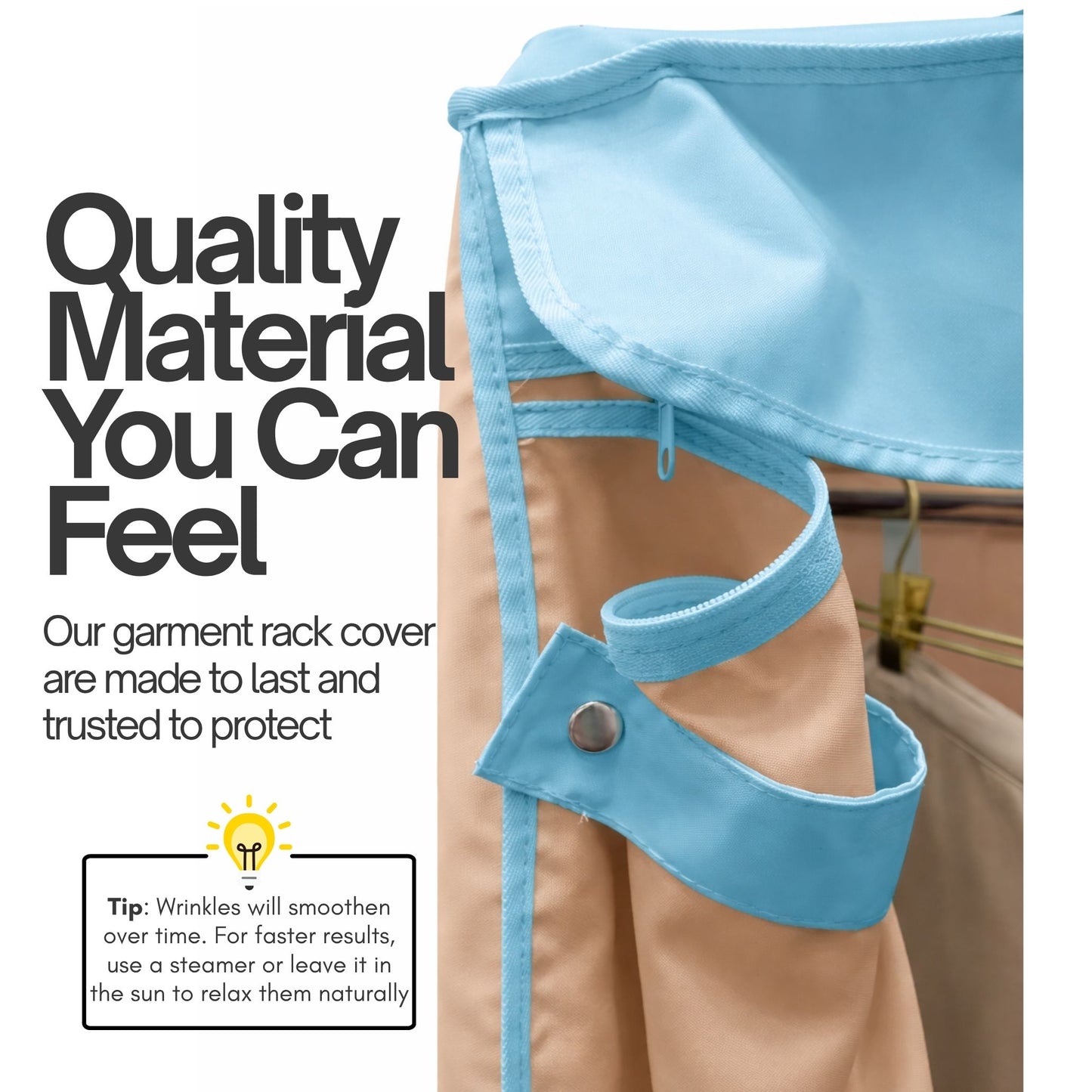 Portable Garment Rack Cover 48"W x 18"D x 75"H Beige Khaki with Blue Trim - Formosa Covers