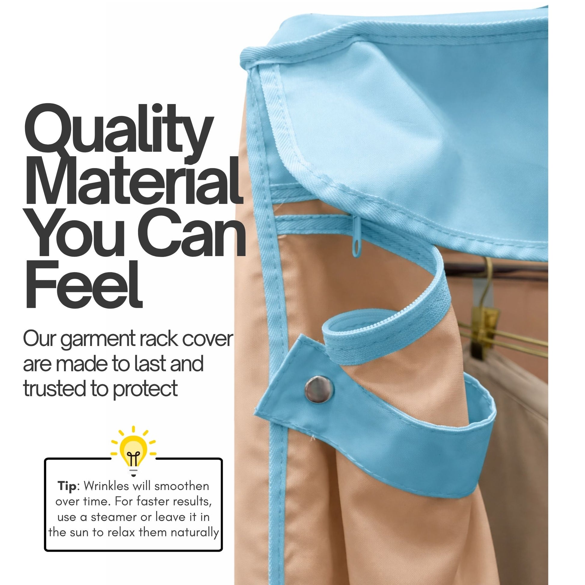Portable Garment Rack Cover 48"W x 18"D x 75"H Beige Khaki with Blue Trim - Formosa Covers