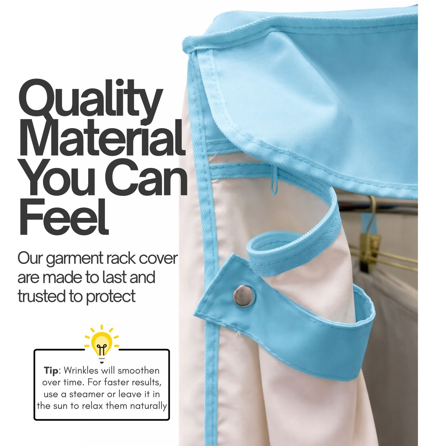 Portable Garment Rack Cover 48"W x 18"D x 75"H Off-White with Blue Trim - Formosa Covers
