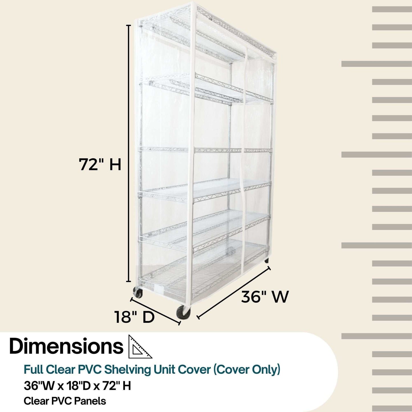 Storage Shelving Unit Cover, fits racks 36"W x 18"D x 72"H All Clear See Through PVC - Formosa Covers