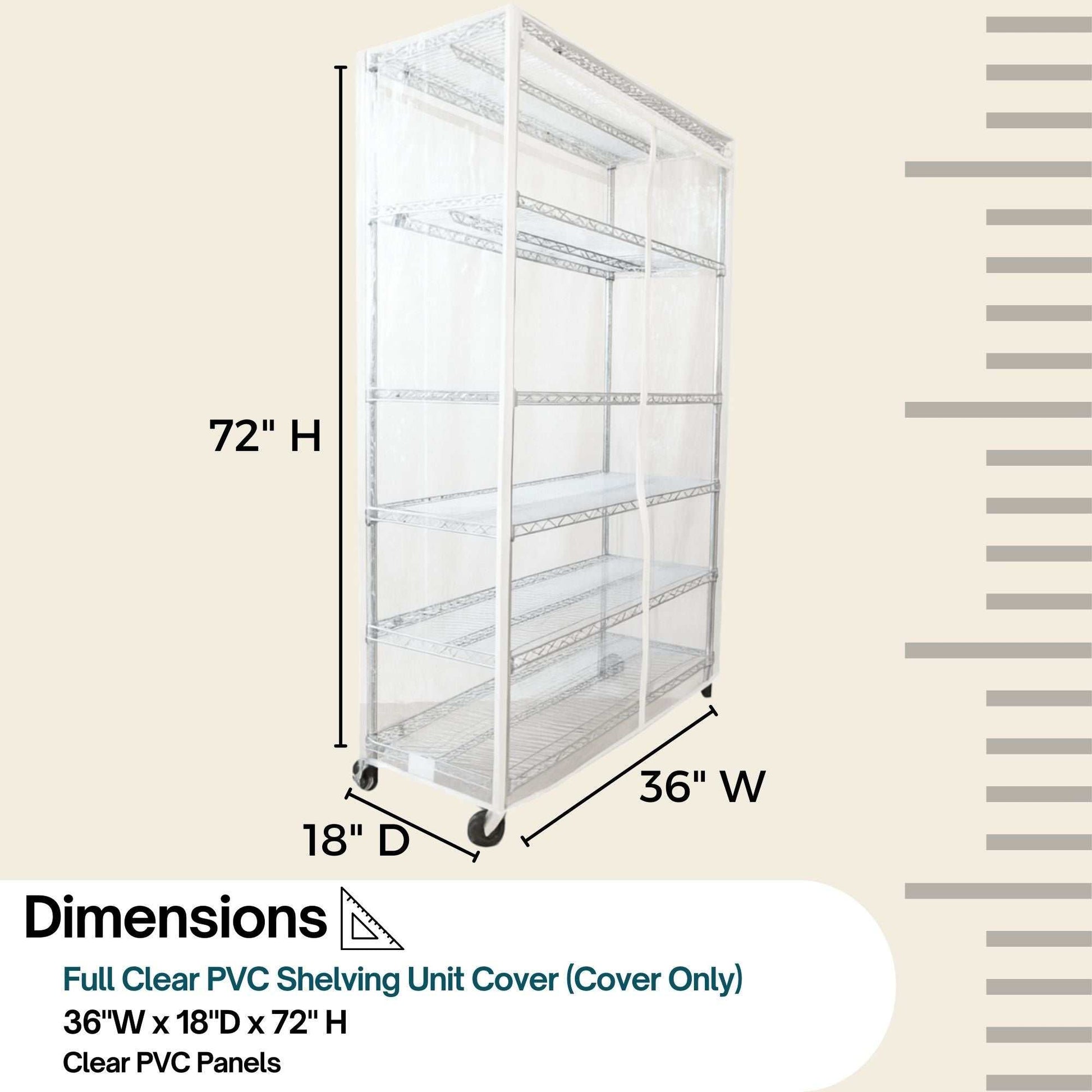 Storage Shelving Unit Cover, fits racks 36"W x 18"D x 72"H All Clear See Through PVC